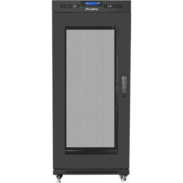 Lanberg FF01-8015-23BL Rackschrank 15U freistehend, schwarz, mit 4 Lüftern und LCD-Display