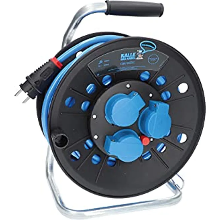 KALLE DAS KABEL Kabeltrommel EXTREME mit 3 Schukosteckdosen H07BQ-F 3G 2,5mm² 25 Meter für Handwerker Heimwerker Baustellen und dem Einsatz im Außenbereich