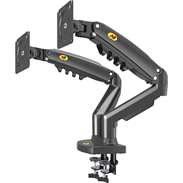 Ergosolid Desktop-Halterung für 2 PC-Bildschirme (17-27 Zoll), verstellbar in Mehreren Achsen, Drehgelenk, Gasfeder bis 2 x 9 kg, F160VAR – Bild 2