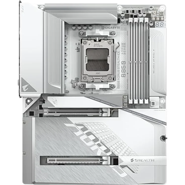 GIGABYTE B850 AORUS Stealth Ice Mainboard, AM5, 14+2+2 Phasen VRM, bis zu 8200 MHz DDR5, 2 x PCIe 5.0, Wi-Fi 7, 5 GbE LAN – Bild 2