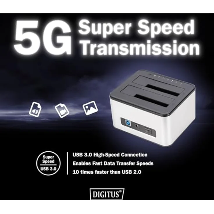 DIGITUS DA-71540-2 Duale SATA HDD Dockingstation USB 3.0 für 2,5"/3,5" SSDs & Festplatten SATA 3 mit Klonfunktion Plug & Play Grau – Bild 2