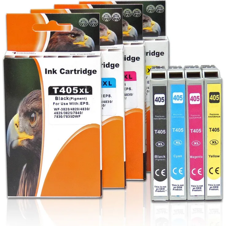 D&C Kompatible Tintenpatronen 405XL für Epson WorkForce Pro WF-4825, 4er Set in schwarz, hohe Ergiebigkeit bis zu 1100 Seiten, hervorragende Druckqualität