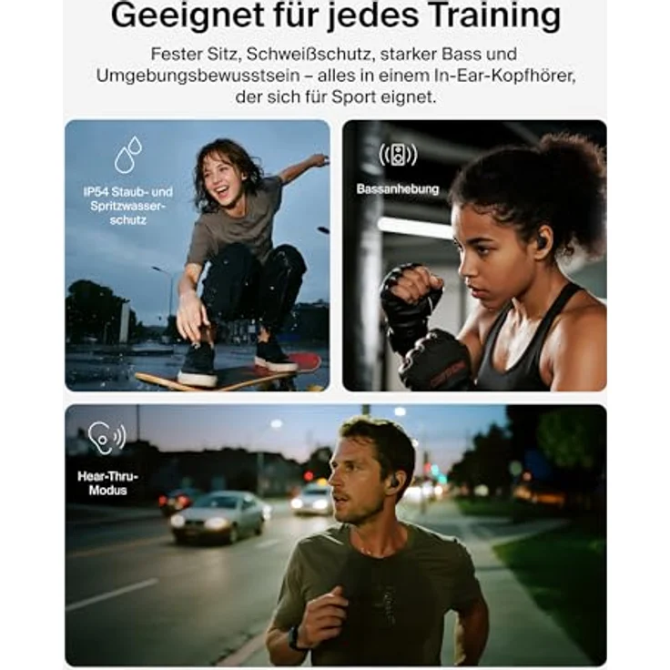 Belkin Activefit Sports In-Ear Kopfhörer AUC016hqBK, kabellos, ANC, 36 h Akkulaufzeit, ergonomisches Design, Schwarz – Bild 3