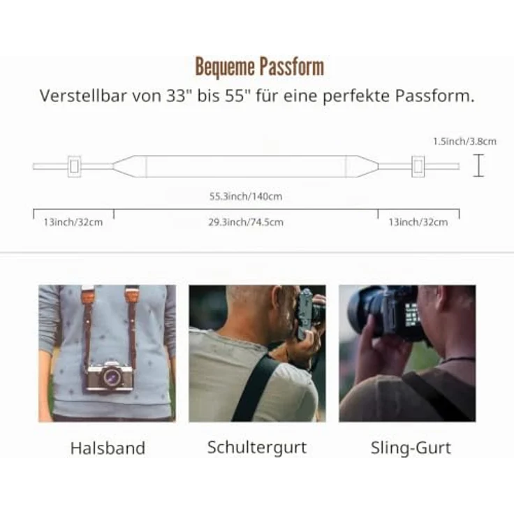 MoKo Kameragurt, Baumwolle Leinwand Tragegurt, Geflochten und Verstellbar, Schulter- und Nackengurt für DSLR-Kameras, kompatibel mit Canon, Fuji, Nikon, Olympus, Pentax, Sony - Khaki – Bild 4