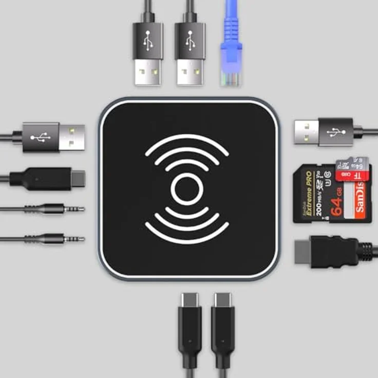 Wozinsky WHBC09Y8S USB-C Hub 12 in 1, multifunktional mit kabelloser Ladefunktion und 4K HDMI, Aluminium - Grau – Bild 4