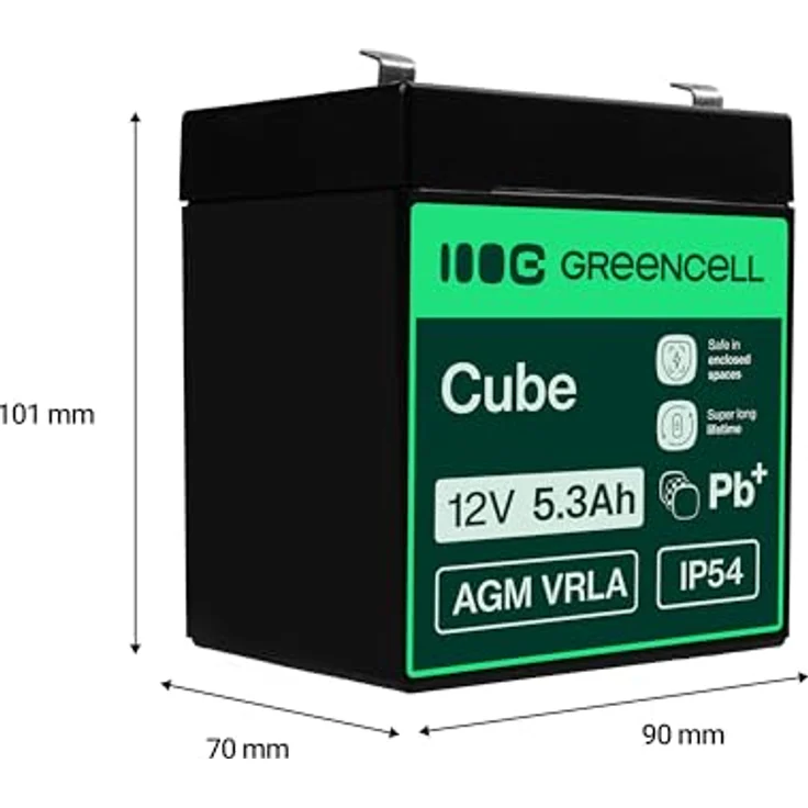 Green Cell® AGM 12V 5,3Ah Vlies Akku, wartungsfreie VRLA Blei Batterie für Notstromversorgung und Elektro Spielzeug – Bild 2