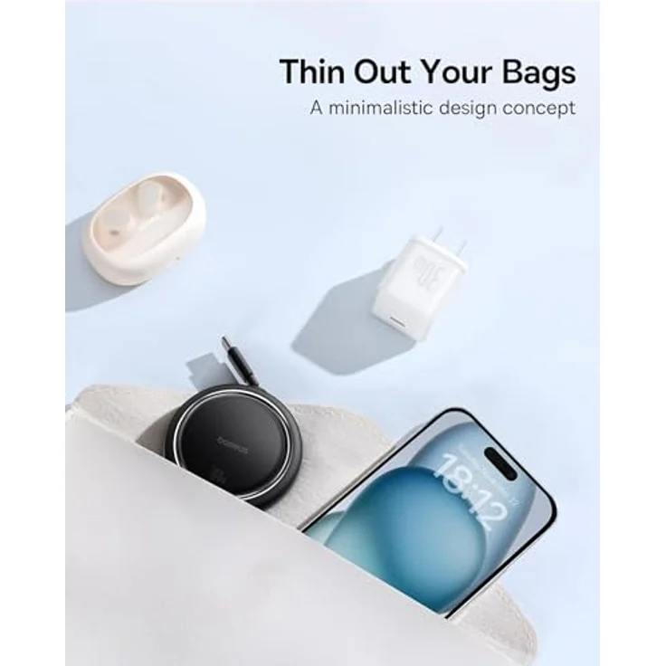 Baseus Free2 Draw Mini Reel Type-C to Type-C 100W Kabel 1m. - Schwarz, Flexibles Kabel, 100W PD Schnellladung, Smart Chip, 480Mbps Übertragungsrate – Bild 4