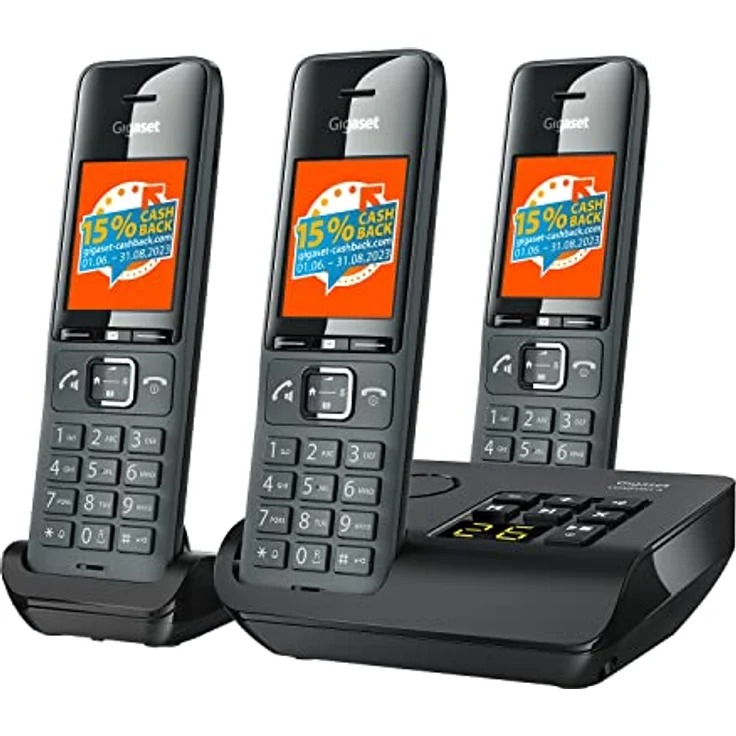 Gigaset Comfort 520A Trio - 3 Schnurlose DECT-Telefone mit Anrufbeantworter- Elegantes Design - Beste Audioqualität mit Freisprechfunktion - Anrufschutz - Adressbuch mit 200 Kontakten, titan-schwarz – Bild 1