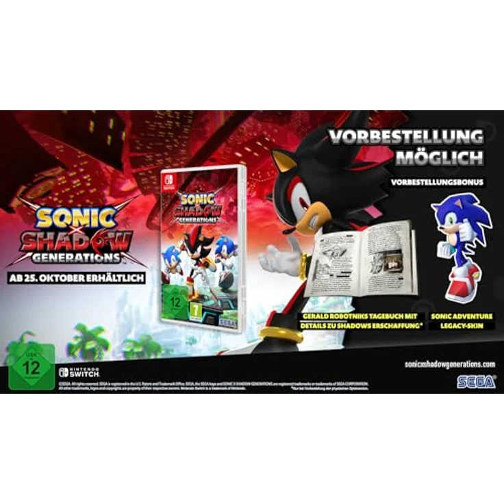 Atlus Sonic x Shadow Generations (Nintendo Switch), Remaster des Zeitreiseabenteuers mit Classic und Modern Sonic, brandneue Story-Kampagne für Shadow, inkl. beliebter 3D- und 2D-Level, Zentralwelt und neue Kräfte, Schwarz – Bild 2
