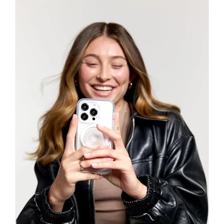 PopSockets PopGrip runder Telefongriff, kompatibel mit MagSafe, inkl. Adapterring, kabelloses Laden - Clear – Bild 3