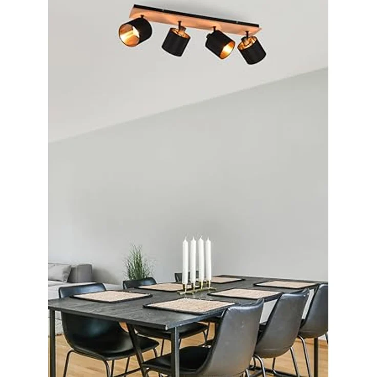 lightling Strahler Benny schwarz matt mit Gold-Innenseite, Metall schwarz, Holz, 4 x E14 (max. 28W), 19x72 cm – Bild 3