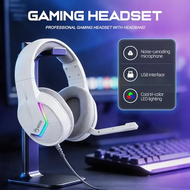 Marvo HG8936 Rosa, Kabelgebundenes Gaming-Headset mit Mikrofon, 3,5 mm Klinke und USB, Pink – Bild 7