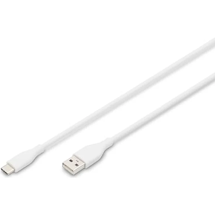 DIGITUS USB 2.0 Anschlusskabel - 0,5m - USB-A zu Typ-C - High-Speed 480 Mbit/s - 60W Power Delivery - flexibles Silikonkabel - Weiß – Bild 1