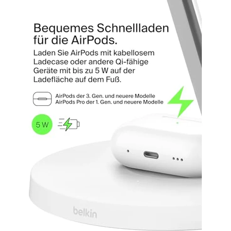 Belkin BoostCharge Pro Kabellose 3-in-1-Ladestation, 15 W Wireless Charger für iPhone, Apple Watch und AirPods, Qi2-Technologie – Bild 5