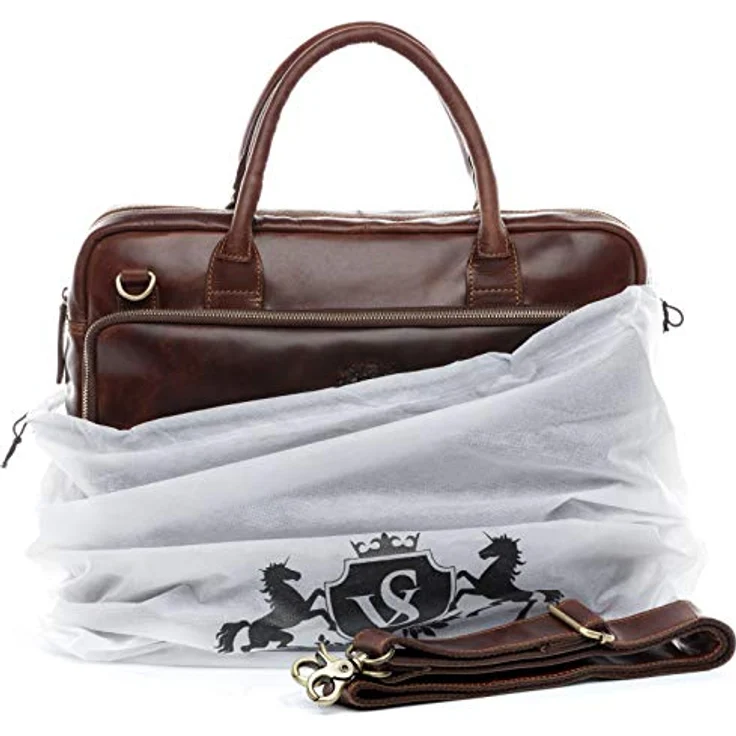 SID & VAIN Laptoptasche Ryan aus Premium Leder I Business-Tasche XL groß für Herren und Damen 15 Zoll Laptop-Fach I Umhängetasche Aktentasche braun handgefertigt – Bild 5