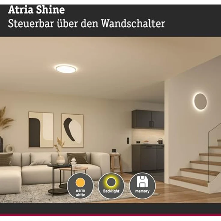 Paulmann Panel Atria Shine Sep Switch 35W 3000K 400mm Weiß Kunststoff 71190, Smarte Deckenbeleuchtung mit warmweißer Lichtfarbe – Bild 2