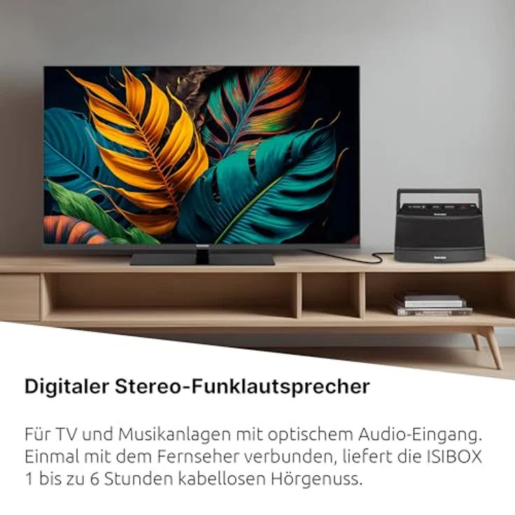 TechniSat ISIBOX 1, TV Hörverstärker für Senioren, 2,4 GHz Funk-Lautsprecher mit 25m Reichweite, Akkubetrieb bis 6h, AUX- und Toslink-Eingang – Bild 2
