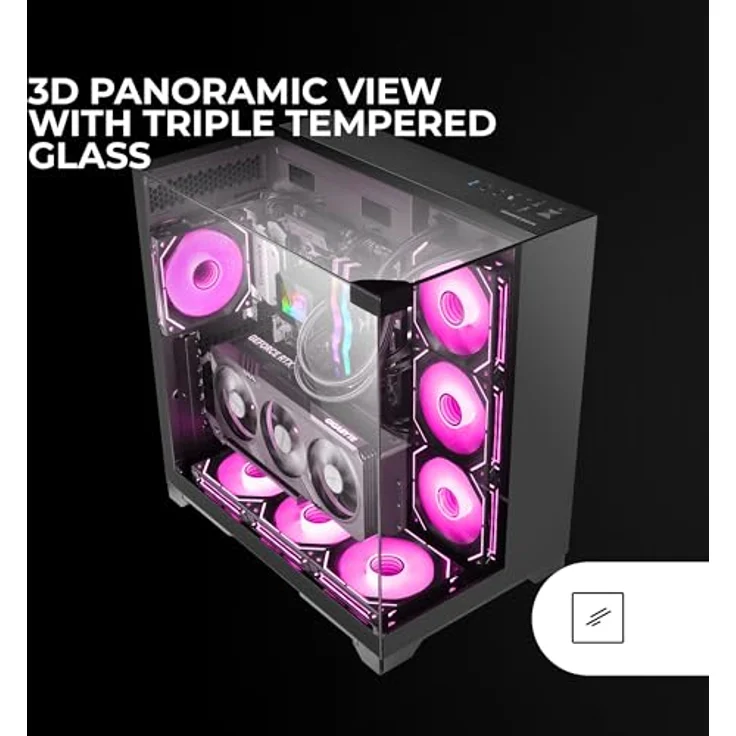 Mars Gaming MC-VISION, PC-Tower-Gehäuse mit gehärtetem Glas, Dual-Chamber-Design, Schwarz – Bild 2