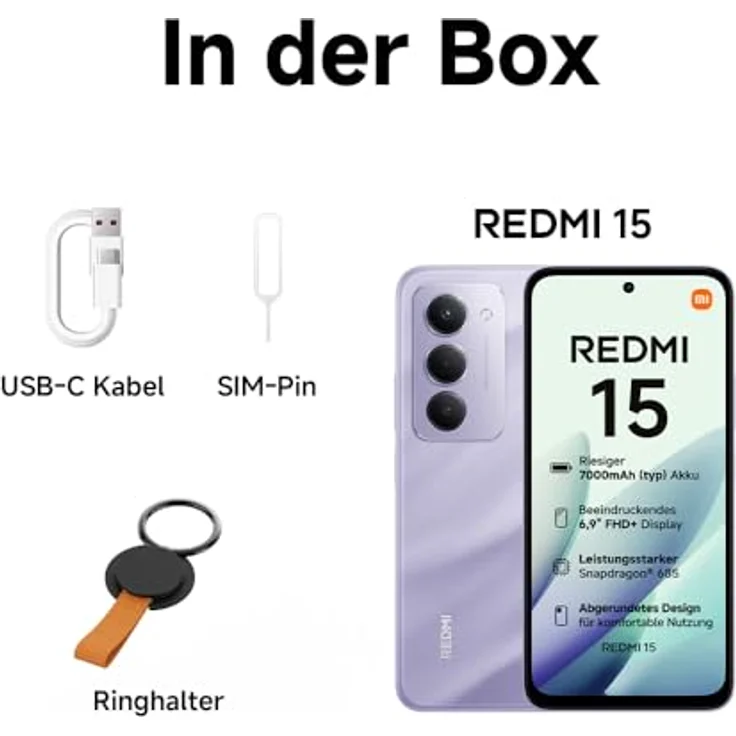 XIAOMI Redmi 15, Smartphone 8+256 GB mit Snapdragon 685, 50MP KI-Dualkamera, 6,9" FHD+ 144Hz DotDisplay, 7000mAh Akku, Sandy Purple – Bild 4