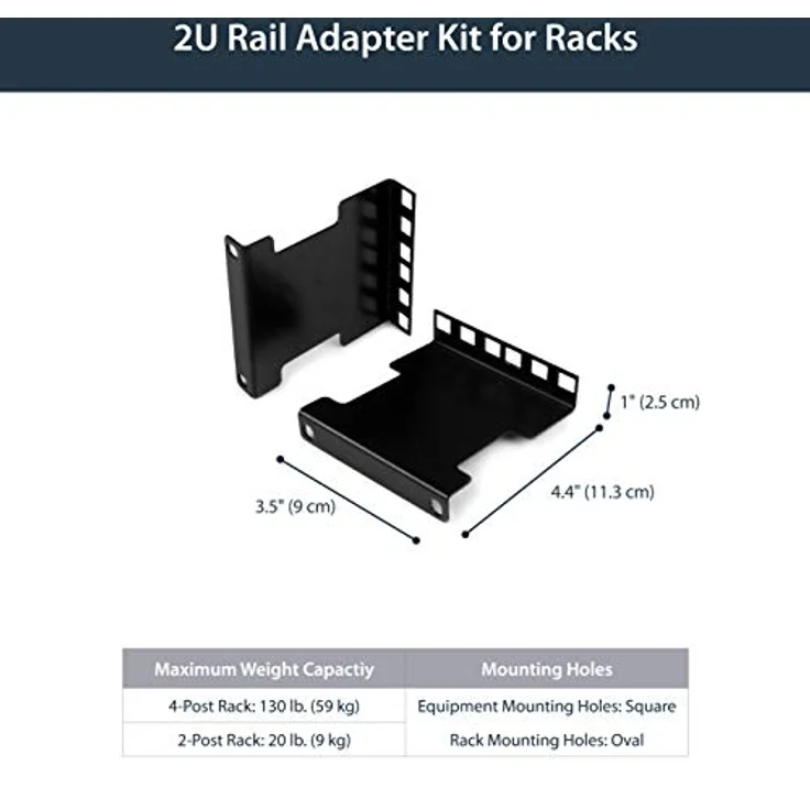 StarTech.com Rail Depth Adapter Kit for Server Racks - 4 in. (10 cm) - 2U - Rack-Schienenadapter - 2U (RDA2U) – Bild 2