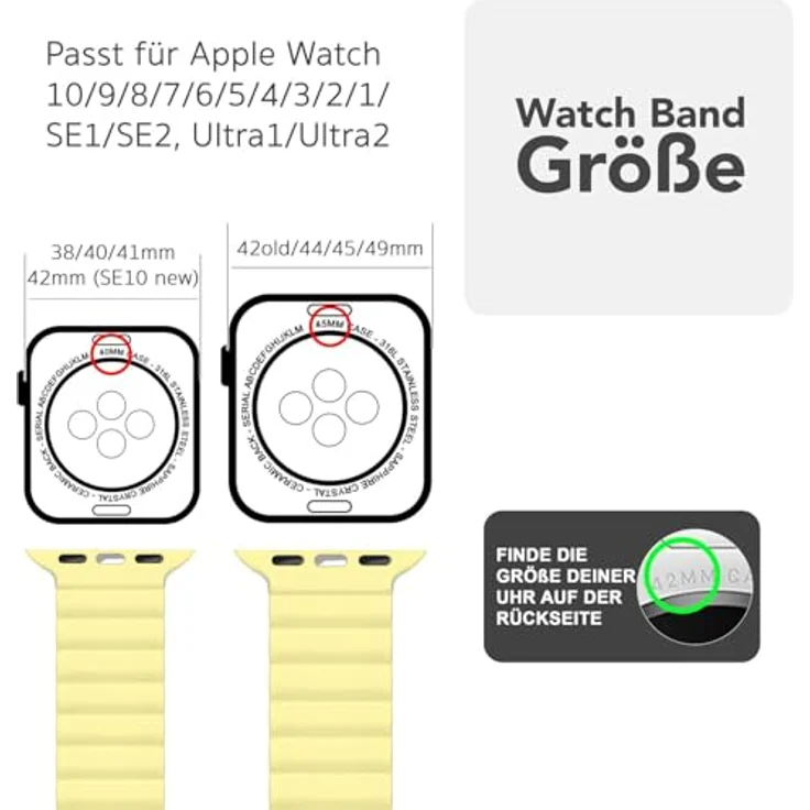 NALIA Core Magnet Armband für Apple Watch SE & iWatch Series 10-1, 38/40/41/42mm, Atmungsaktives Silikon Loop, Sportarmband mit Rillen Design, Farbe: Zitronenwald – Bild 2
