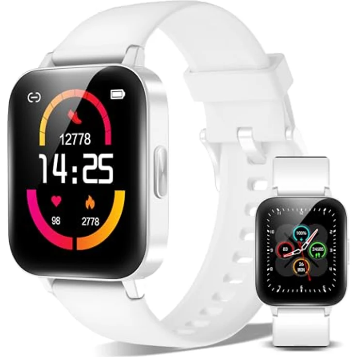 XINJI Smart Watch C1, Bluetooth 5.0, 1,69" Touchdisplay, Puls-/Blutsauerstoff-Messung, Kalorien-/Schrittzähler, 5ATM wasserdicht, weiß – Bild 1