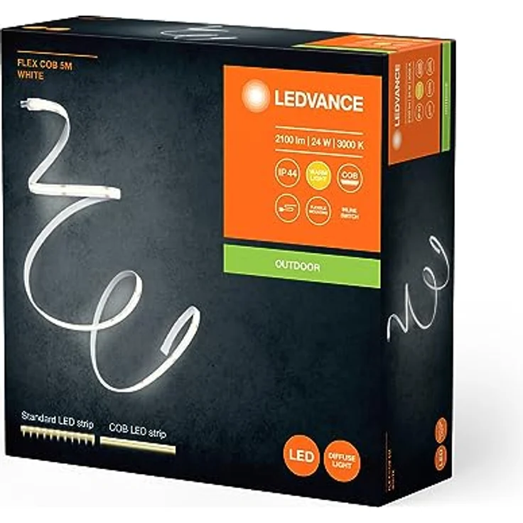 Ledvance FLEX COB OUTDOOR 5M LED-Streifen, weiß, 22W, 800lm, warmweißes Licht, COB-Technologie, homogene Lichtverteilung, lange Lebensdauer, einfache Montage, SchutzkIasse IP44, 3000K – Bild 2