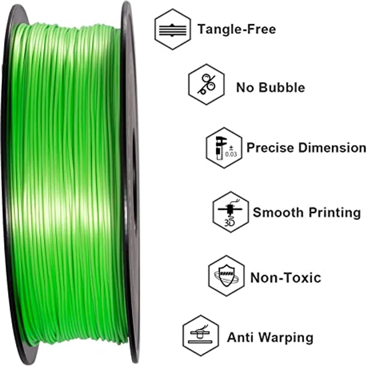 GEEETECH PLA Filament 1.75mm Silk Grün, 3D Drucker Filament 1kg Spule, hohe Präzision, verbesserte Haltbarkeit – Bild 4