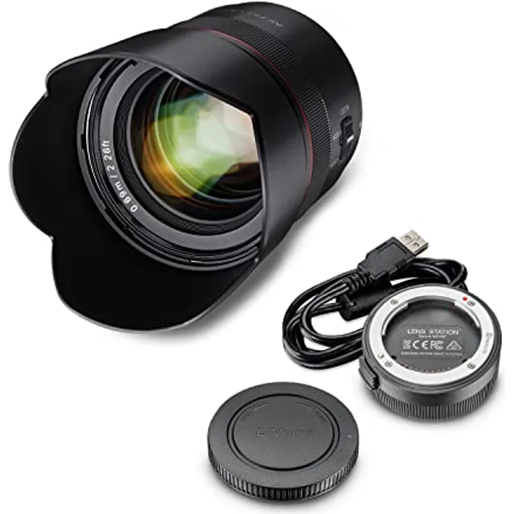 Samyang AF 75mm F1.8 FE Portrait Objektiv Set mit Lens Station – Autofokus, Vollformat/APS-C, kompatibel mit Sony E Mount für A9 II A7 III A7C II A7C R A6600, kompakt und lichtstark