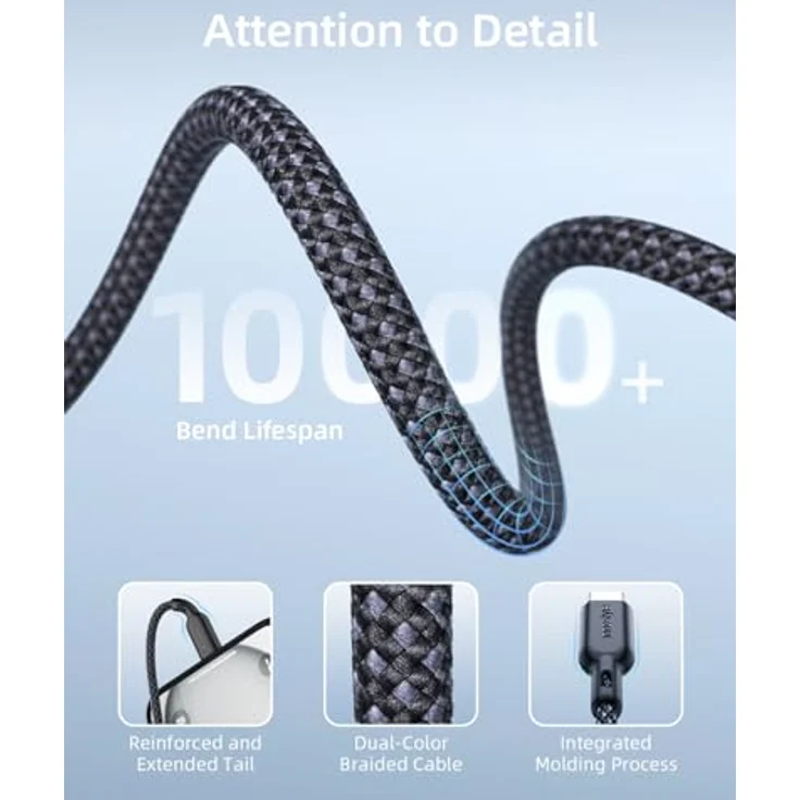 Innostyle USB-C Schnellladekabel 60W, 2m, Schwarz, für iPhone & Samsung, flexibles geflochtenes Design, Hochgeschwindigkeits-Datenübertragung – Bild 4