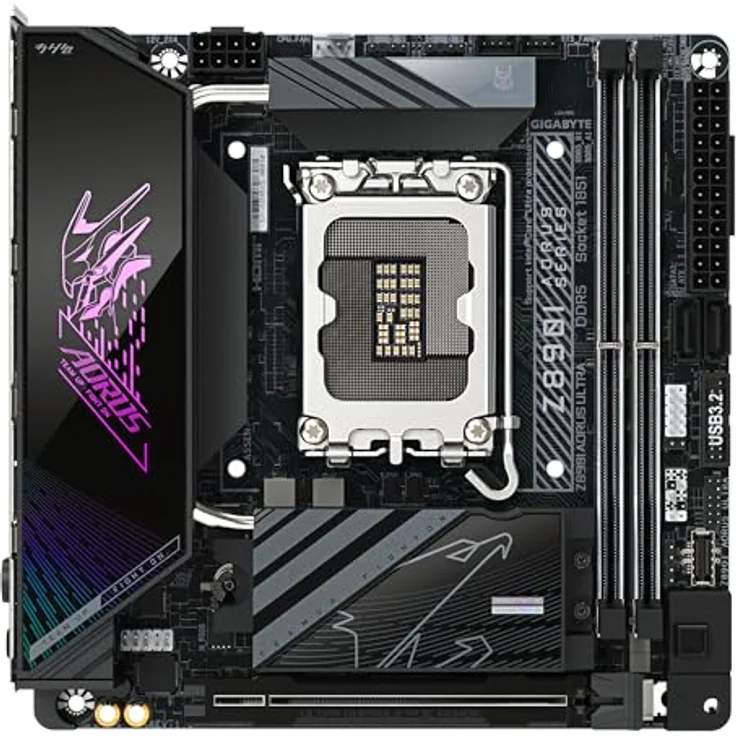 Gigabyte Z890I AORUS Ultra Motherboard - Unterstützt Intel Core Ultra (Serie 2) CPUs, 8+1+2 Phasen VRM, bis zu 8800MHz DDR5 (OC), 1xPCIe 5.0 + 1xPCIe 4.0, Wi-Fi 7, 2.5GbE LAN, Thunderbolt 4 - Schwarz – Bild 2