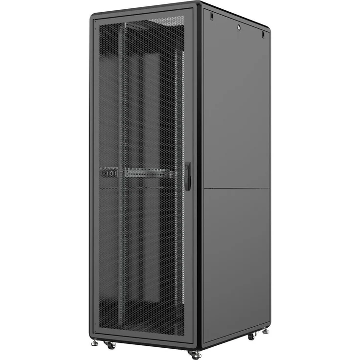 Logon RSL42U81BL, 42 HE Serverschrank 19 Zoll Rack, Schwarz, mit 600 kg Tragfähigkeit und aktivem Kühlsystem