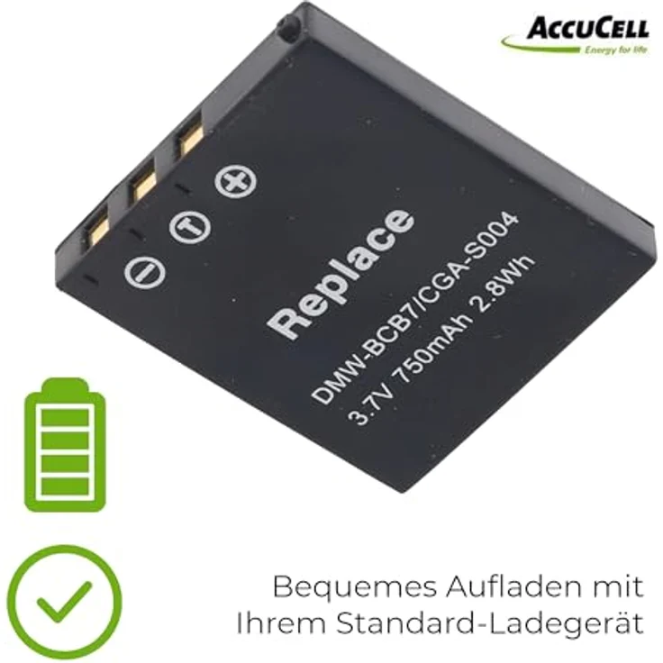 AccuCell Akku kompatibel mit Panasonic CGA-S004, DMW-BCB7, Li-Ion, 3,7V, 750mAh, 2,8Wh – Bild 4