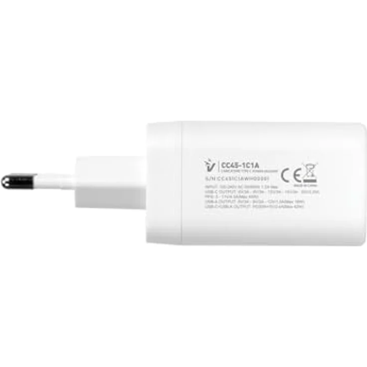 Vultech CC45-1C1A, Universelles Typ-C Ladegerät Weiß mit QC3.0, PD, PPS, 45W Quick Charge für gleichzeitiges Laden – Bild 8