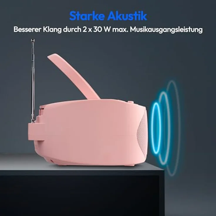 Medion® Radio (AM- / FM- Tuner, MW / UKW mit RDS, 3 W) - Tragbares Stereo-Radio in Rosa – Bild 5