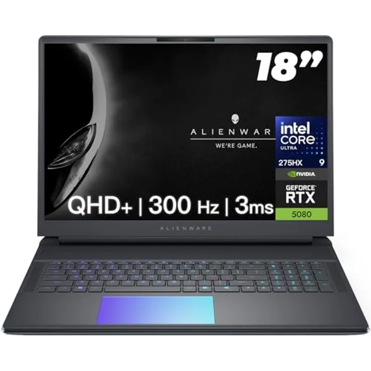 Alienware Area-51, 18 Zoll Gaming Laptop mit GeForce RTX 5080, 16GB GDDR7, 300Hz QHD+, Intel Ultra 9 275HX, 32GB DDR5, 2TB, Wi-Fi 7, AlienFX RGB Beleuchtung, Quad Fan Cooling, Win 11 Pro