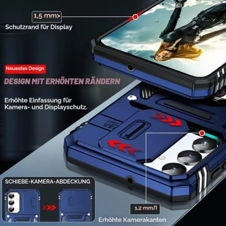 LeYi Handyhülle für Samsung Galaxy A17 5G, Militär Standard, Kamera Schutz, Ständer, kratzfest, blau, mit 2 Glasfolien – Bild 4