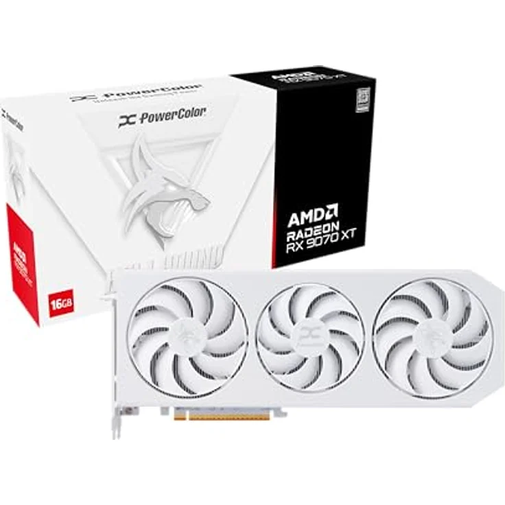 PowerColor Radeon RX9070XT Hellhound Spectral White OC 16GB, Next-Gen-Grafikkarte mit leiser Kühlung und elegantem Design – Bild 1