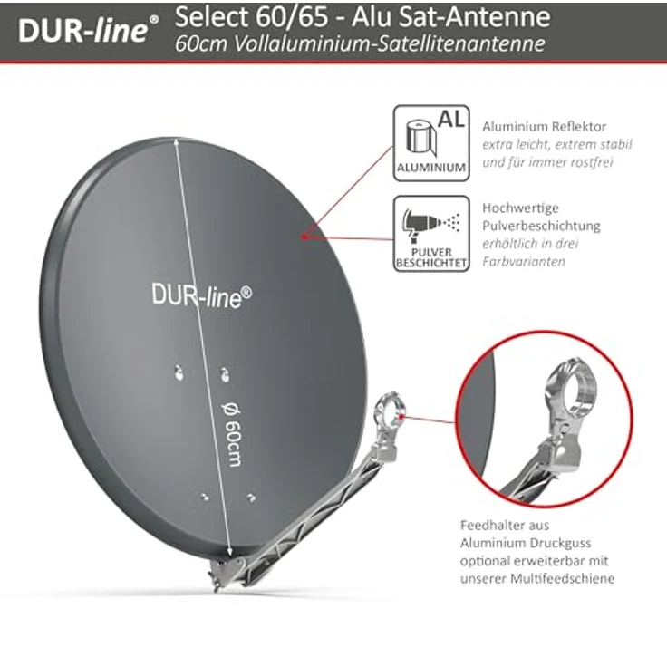 DUR-line Select 60/65cm Satellitenschüssel Alu anthrazit – Bild 4