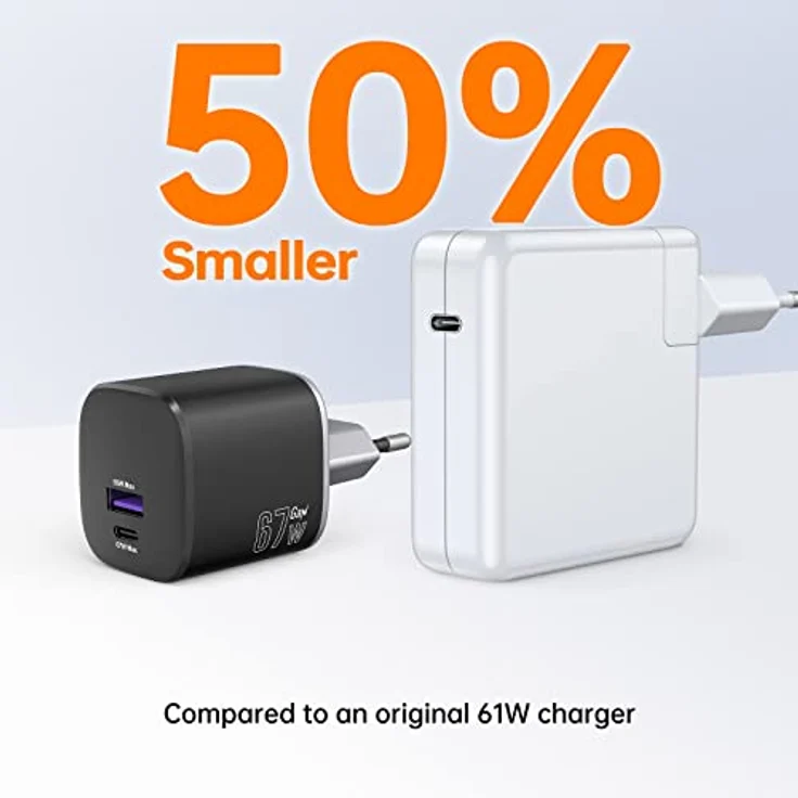 NOVOO 67 W USB-C-Ladegerät mit 2 Anschlüssen, GaN Ladegerät, schnelles Kompakt, faltbar, für Reise, Wandladegerät für MacBook Pro/Air, iPad Pro, Pixel 7, ThinkPad, Dell XPS 13, Steam Deck – Bild 5