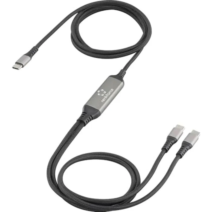 Renkforce USB-C® Y-Kabel USB 2.0, 1.50 m, Schwarz - für Laptops und Netzteile, mit 2 USB-C Steckern