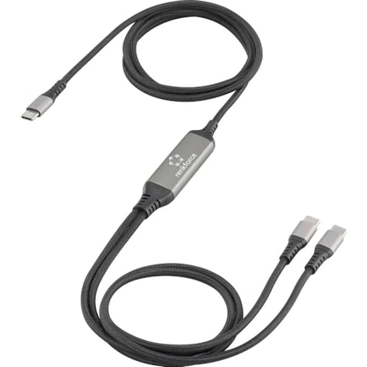 Renkforce USB-C® Y-Kabel USB 2.0, 1.50 m, Schwarz - für Laptops und Netzteile, mit 2 USB-C Steckern – Bild 1