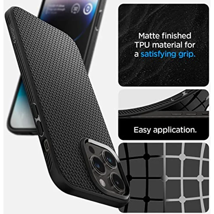 Spigen für iPhone 14 Pro Liquid Air Hülle Case Handyhülle - Matte Black - Gemustertes TPU, Air Cushion Technologie, Truss-muster und Spider Web, Schutzrand – Bild 4
