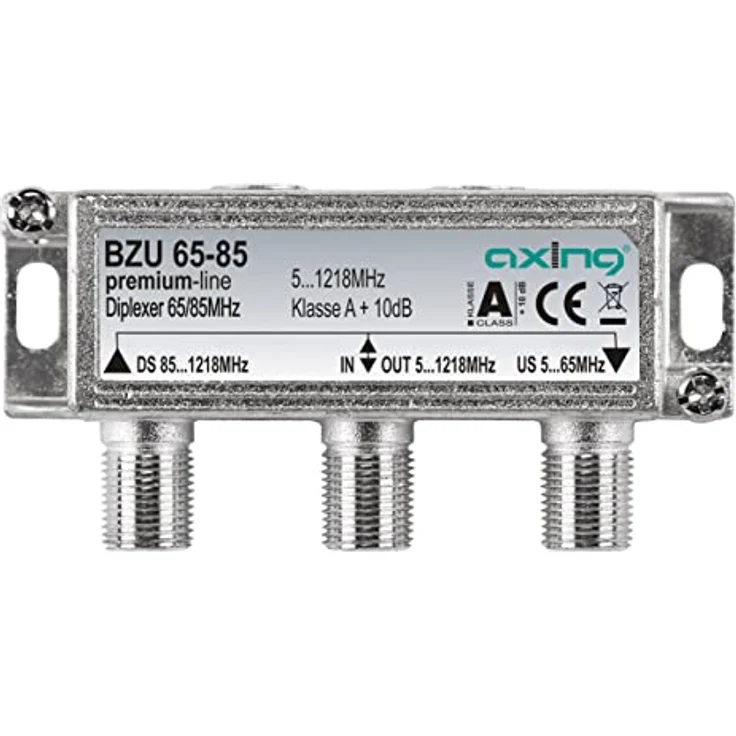 Axing BZU 65-85 Diplexer 65/85 MHz, kombiniert oder teilt Rückkanal 5-65 MHz und TV-Signal 85-1218 MHz – Bild 1