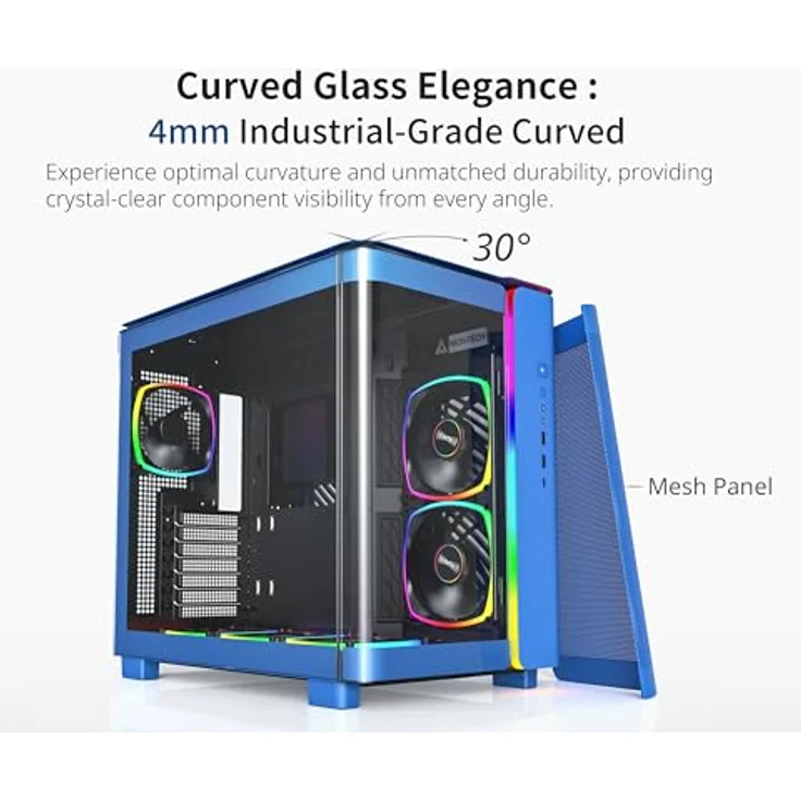 MONTECH, King 95 Pro PC-Gehäuse ATX mit Doppelkammer mit hohem Luftdurchsatz, werkzeuglose Paneele, Vorderseite aus gehärtetem Glas, robust, sechs vorinstallierte ARGB PWM Lüfter mit Hub – Bild 2