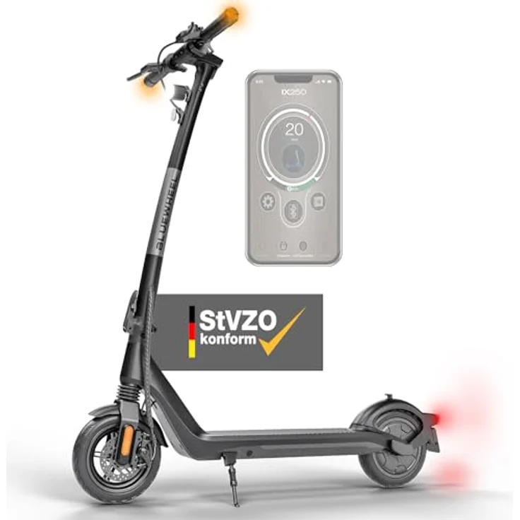 BLUEWHEEL IX250 E-Scooter mit Straßenzulassung | 13,5 kg leicht inkl. App, Blinker, Bremslicht + LCD-Display | 350 W Motor + 360 Wh Akku | Duales Bremssystem + Federung | Luftreifen – Bild 1