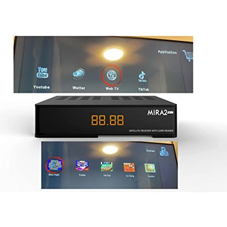 M@TEC Amiko MIRA3 HD Sat Receiver mit Aufnahmefunktion, Kartenslot, Timeshift, HDMI, PVR, USB, WiFi, AAC-LC, SCART, Coaxial - Sat Receiver HD für Satelliten, 12V Netzteil + HDMI Kabel - Schwarz – Bild 5