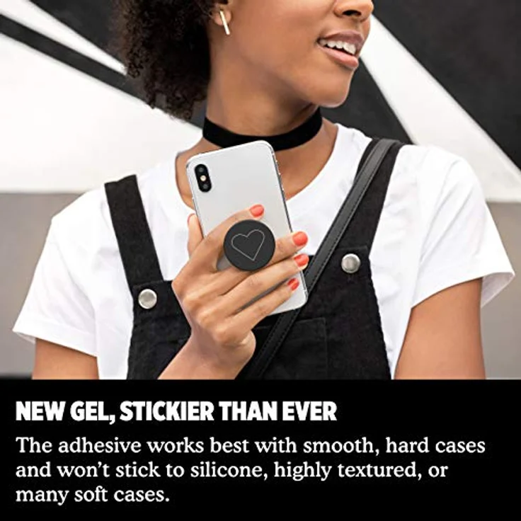 PopSockets PopGrip - Ausziehbarer Sockel und Griff für Smartphones und Tablets mit einem Austauschbarem Top - White Heart Black – Bild 5