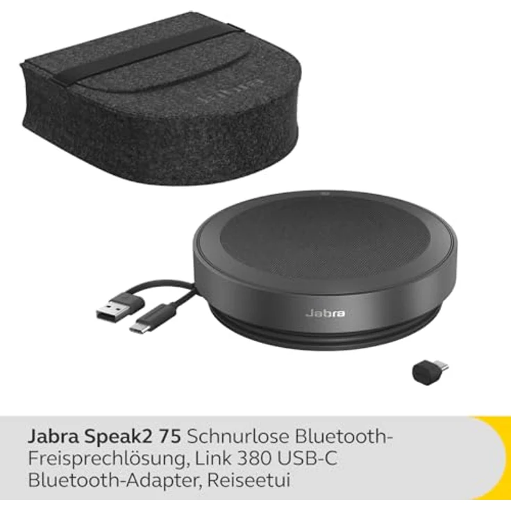 Jabra Speak2 75 schnurlose Freisprechlösung mit USB-C Bluetooth-Adapter, 4 Mikrofone mit Geräuschunterdrückung, 65 mm Breitband-Lautsprecher, Dunkelgrau – Bild 2