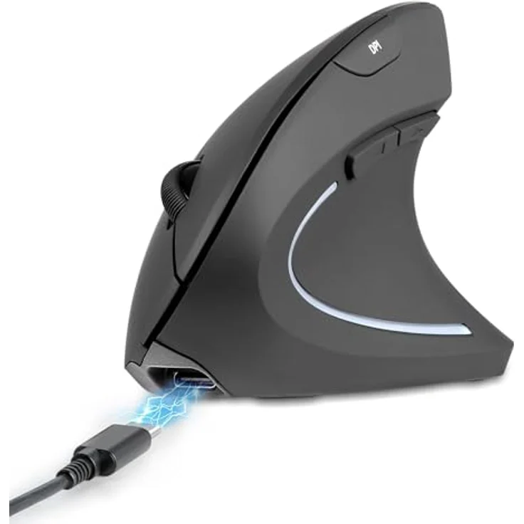 Perixx PERIMICE-713R, Kabellose wiederaufladbare vertikale Maus für Rechtshänder, 6 Tasten, schwarz, Duo-Wired und Wireless Charging Feature – Bild 1